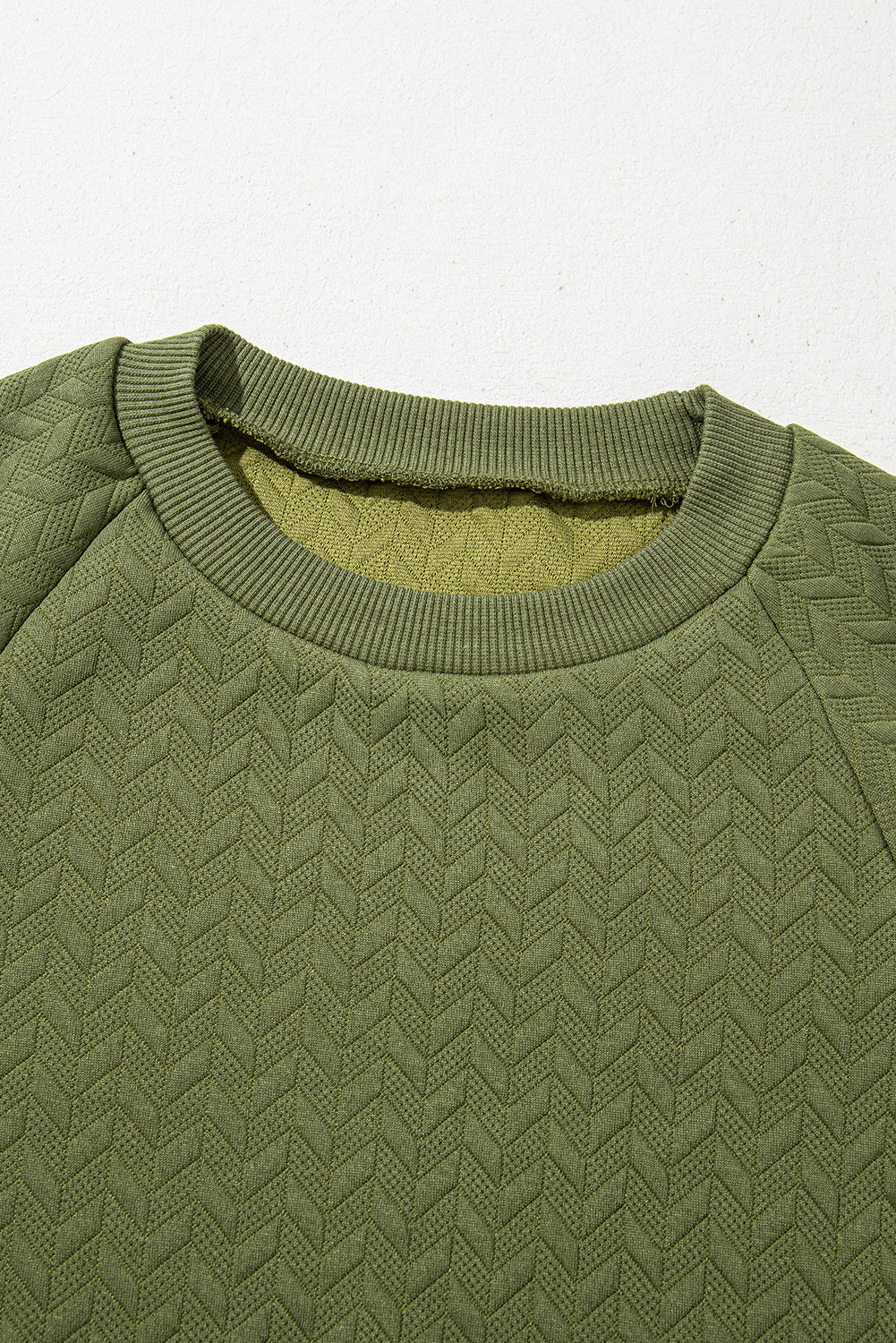 Jungle Green Solid Structured Raglan Sleeve Sweater Sweatshirt