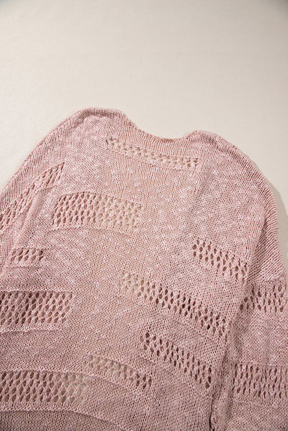 Pink Casual Cardigan met Dolman -mouwen en gatpatronen