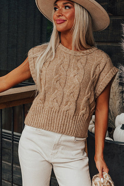 Light french beige zopfstrickpullover mit langen ärmeln