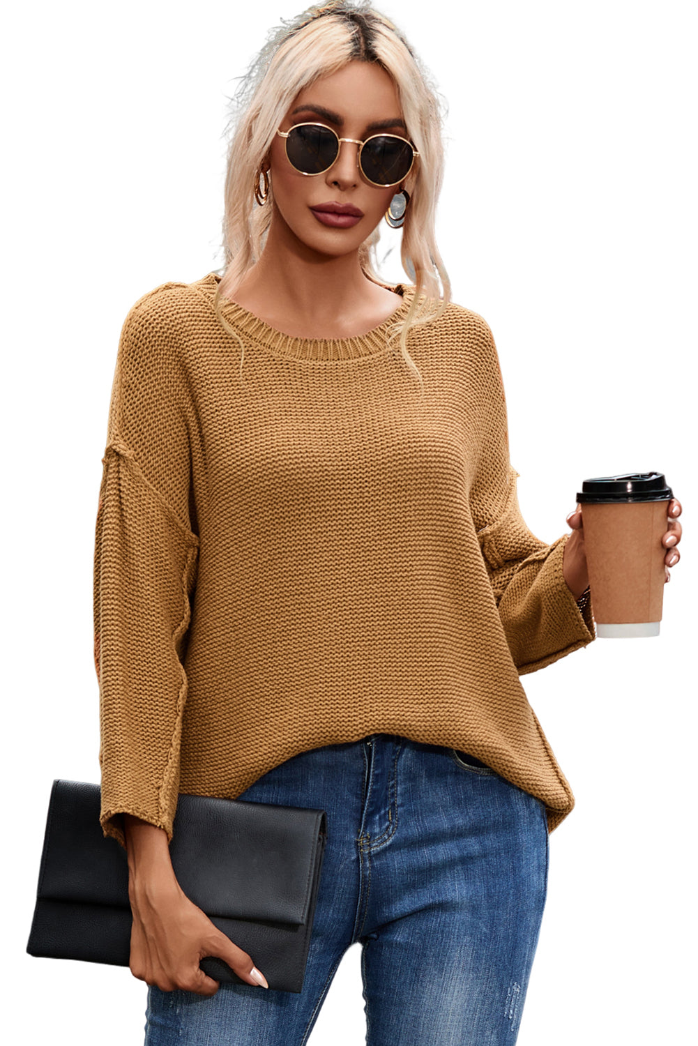 Brauner slouchy textured knit loose pullover