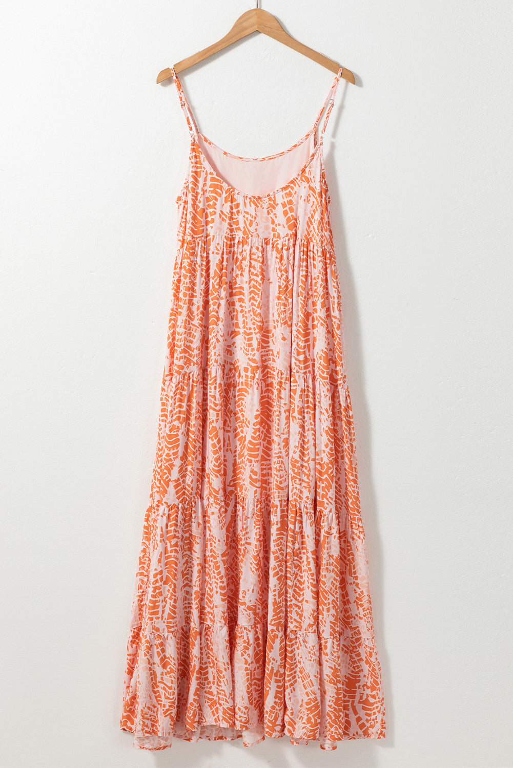 Abstract oranje spaghetti-riem maxi-jurk met rugvrije riemen