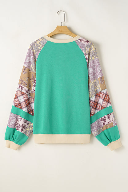 Himmelblau plus größe plaid floral patchwork raglanärmel pullover