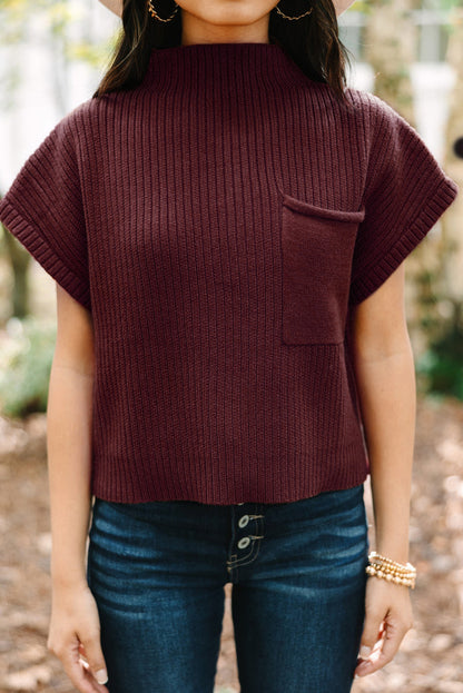 Mineral red patch pocket ribbed knit short sleeve pullover