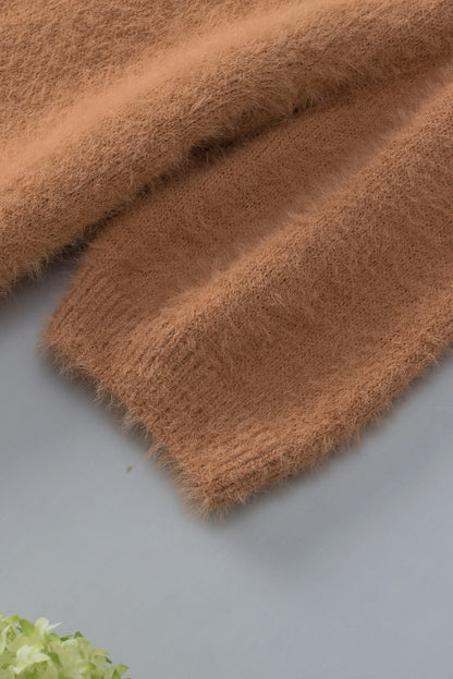 Lichte Franse beige fuzzy trui met korte mouwen