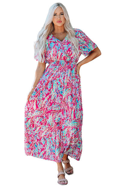 Florales maxikleid mit wickel-v-ausschnitt