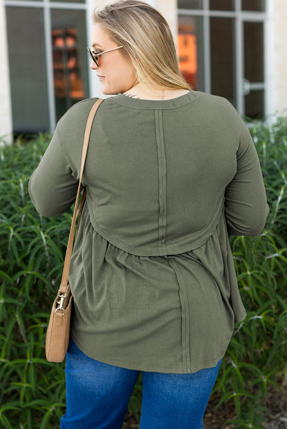 Nebelgrünes plus size thermostrick-babydoll flare top