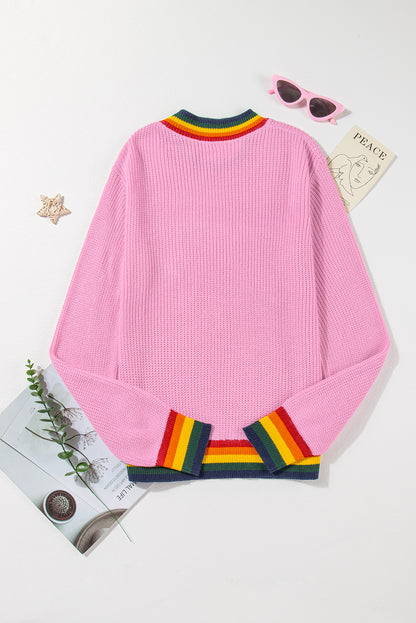 Bonbon merry & bright colorful stripes trim pullover