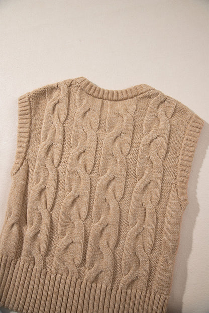 Light french beige zopfstrickpullover mit langen ärmeln