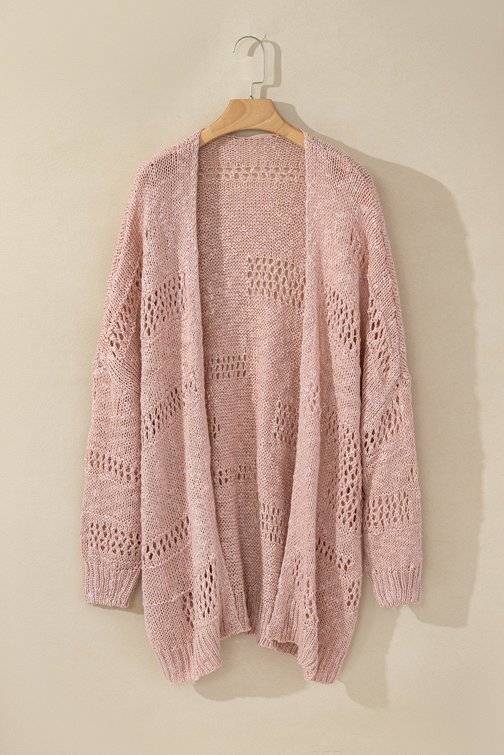 Pink Casual Cardigan met Dolman -mouwen en gatpatronen