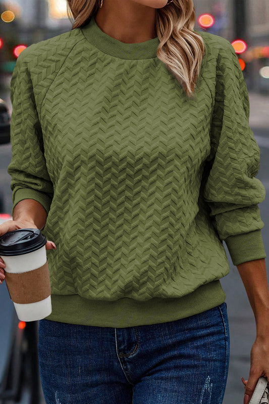 Jungle Green Solid Structured Raglan Sleeve Sweater Sweatshirt