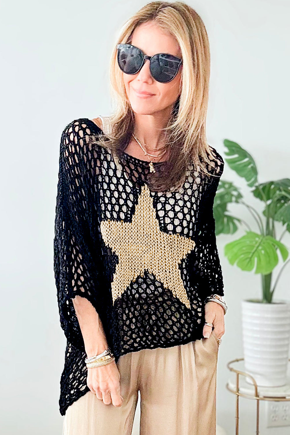 Black Star Graphic Crochet Gebreide zomertrui top