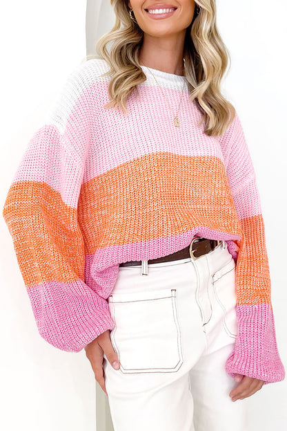 Rosa colorblock drop shoulder pullover lose pullover