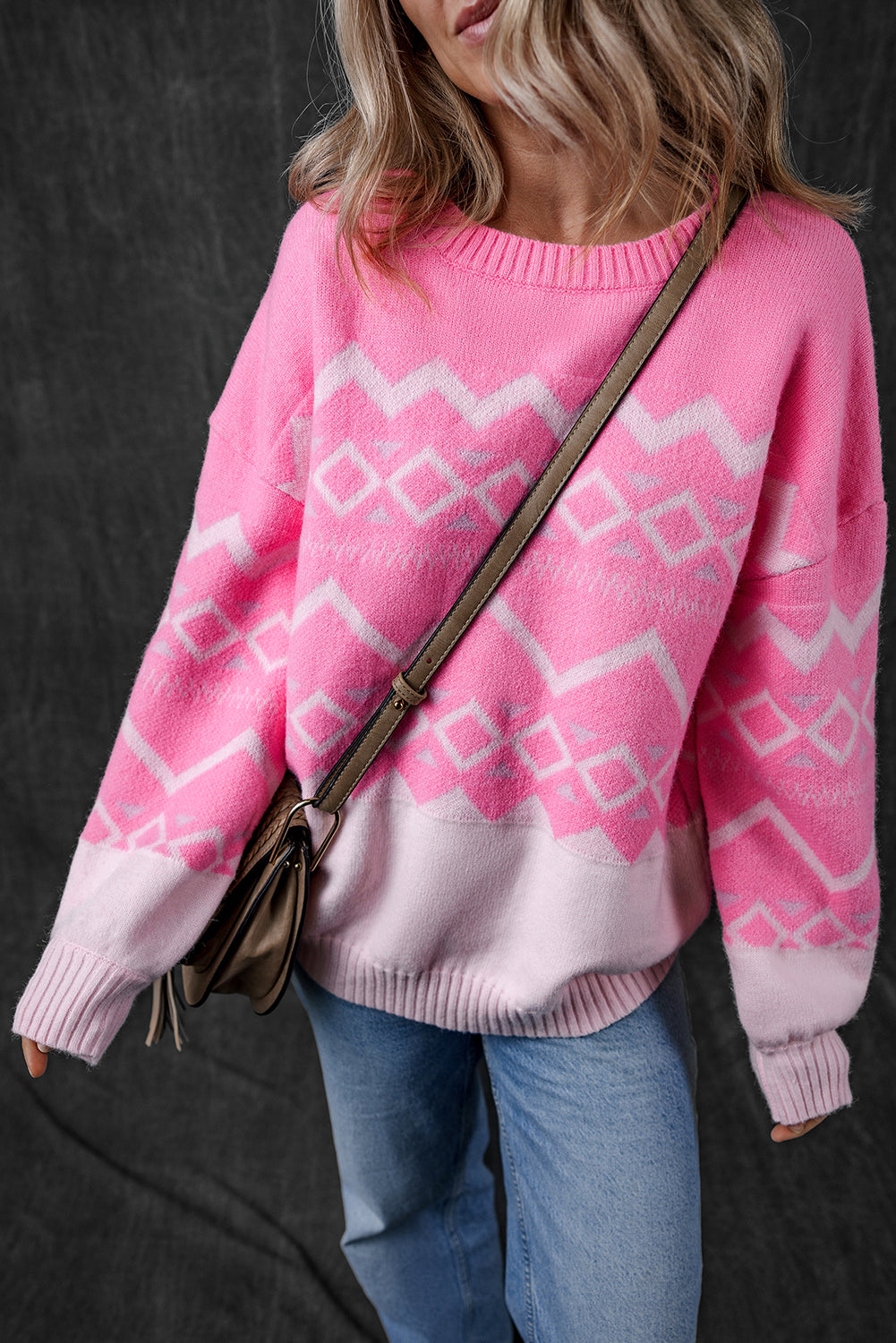 Rosa western aztec geometric drop shoulder pullover