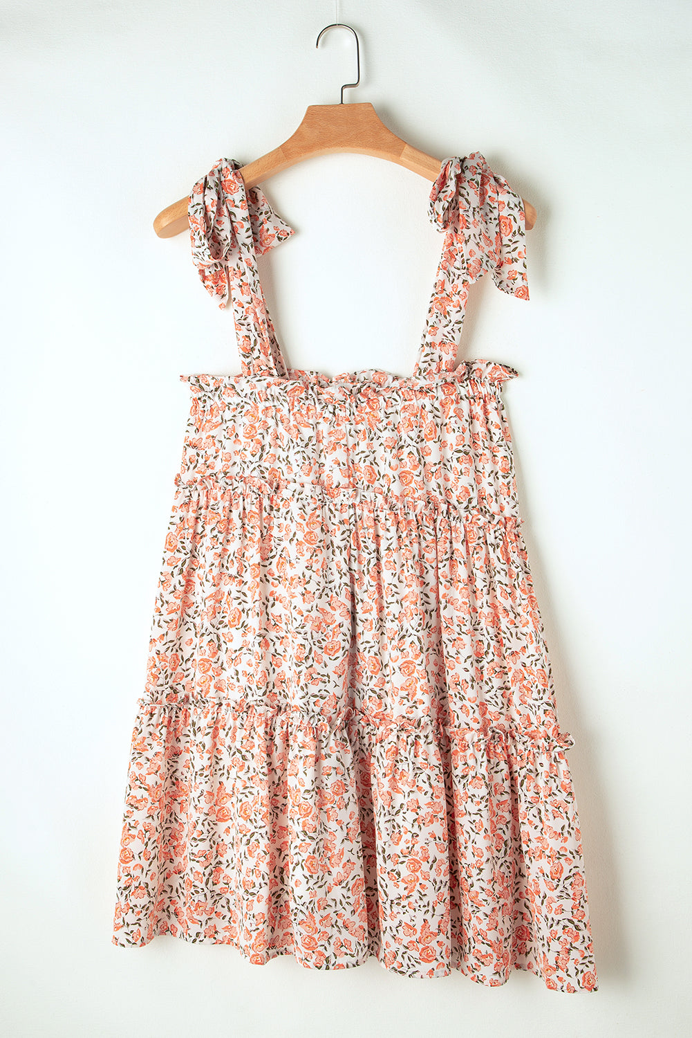 Orange rose floral knotted straps tiered babydoll kleid