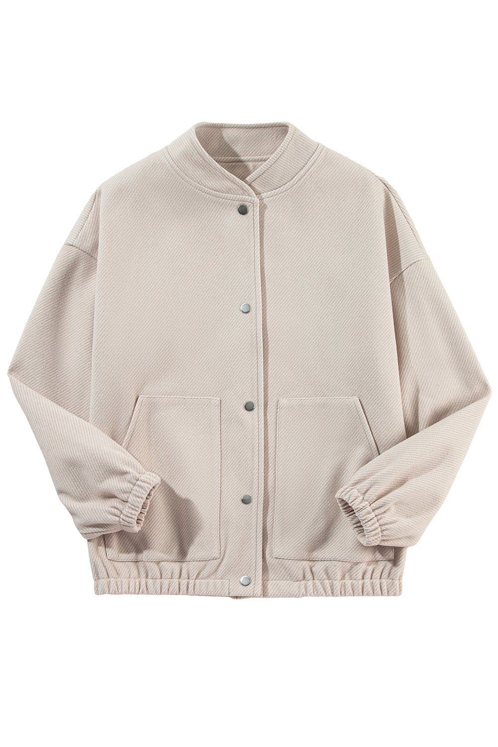 Beige baseballkragen mit druckknopf und tasche bomberjacke