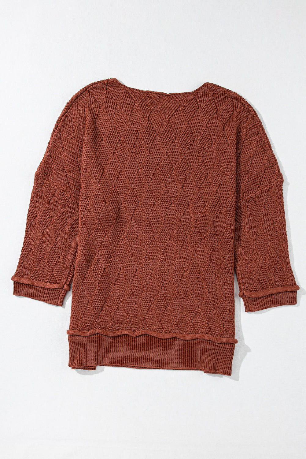 Gold flame volltonfarbe texturierter rundhalsausschnitt lockerer pullover