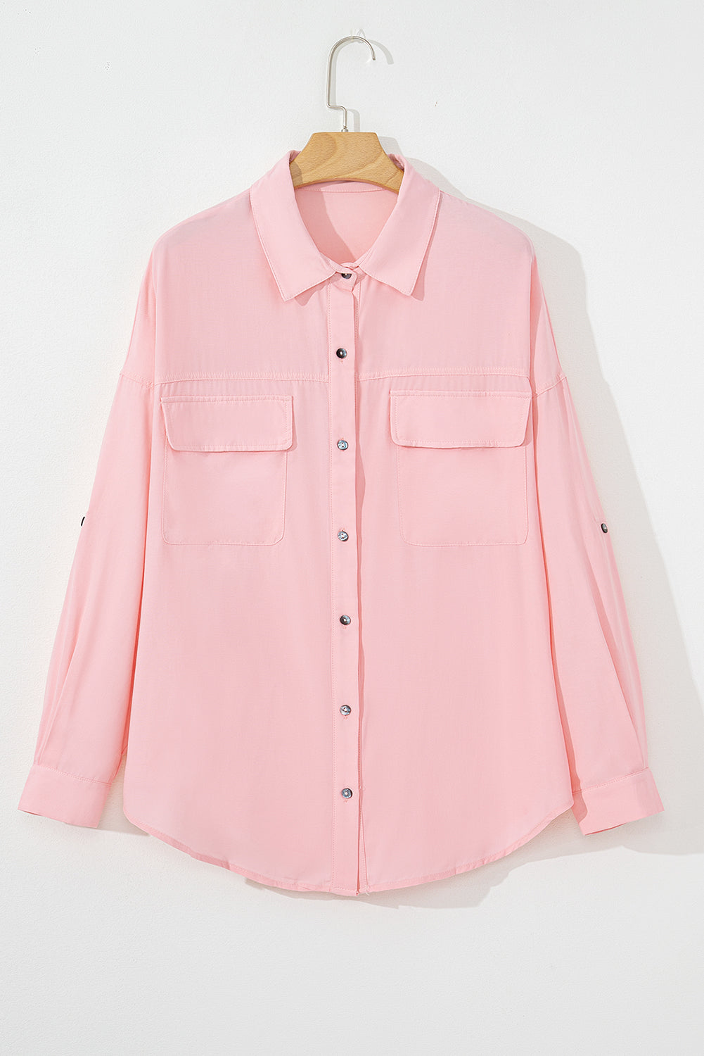 Rosa klappe tasche registerkarte ärmel button-down plus größe shirt