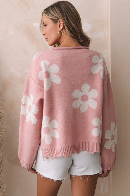 Veelkleurige, parelbezegd, bloemendruppel-sweater