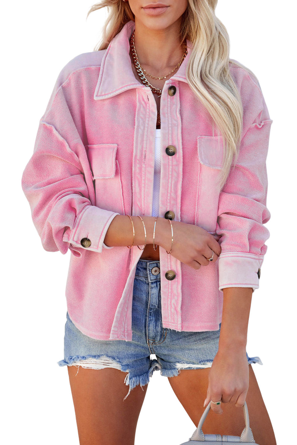 Rosa hemdjacke mit umlegekragen und taschen