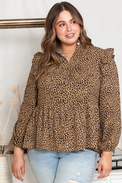 Leopard rüschen schulter dekor plus größe babydoll top