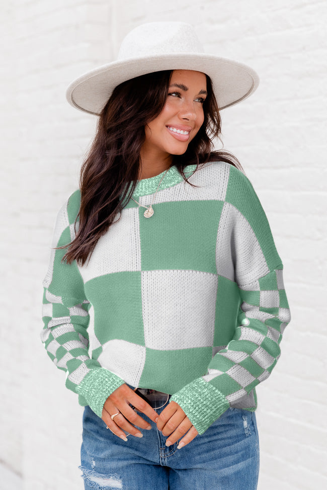 Mint Green Sweater met een stijlen en schoudertassen