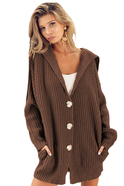 Brown chunky knit reverskragen knopfleiste cardigan