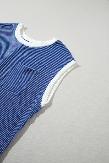 Zeil blauwe t-shirtjurk met gestructureerde rib mouwen