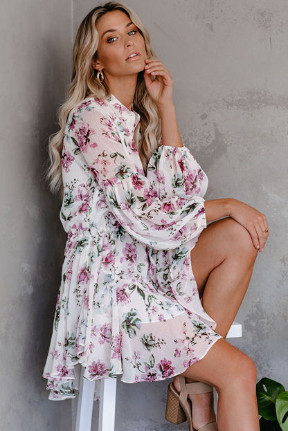 Vintage bloemenprint Drawring Flowy Dress