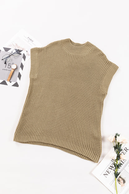 Helles french beige hoher hals kurzer batwing ärmel strukturierter strickpullover