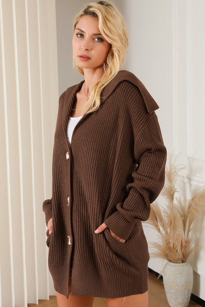 Brown chunky knit reverskragen knopfleiste cardigan