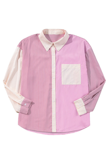 Rosa streifendruck colorblock plus size shirt