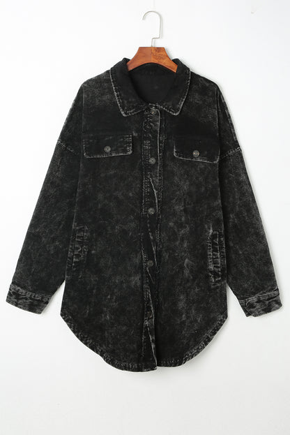 Schwarze vintage distressed mineral wash jacke in übergröße