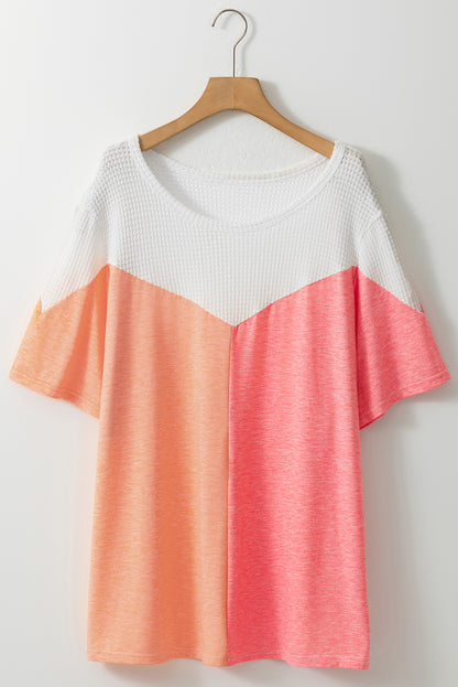 Weißes plus size colorblock waffelstrick-tee