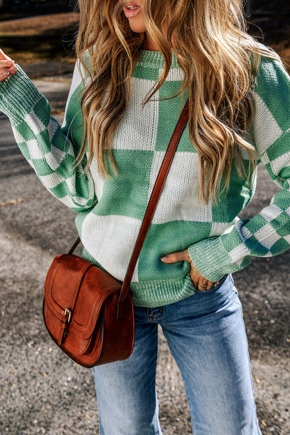 Mint Green Sweater met een stijlen en schoudertassen