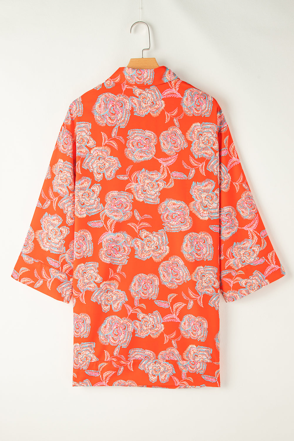 Rood shirt met bloemendruk en omgekeerde kraag losse mini -jurk