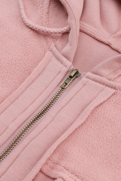 Rosa klappentasche mit kordelzug kapuze zip up jacke