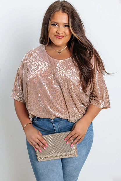 Khaki leopard print plus size t-shirt