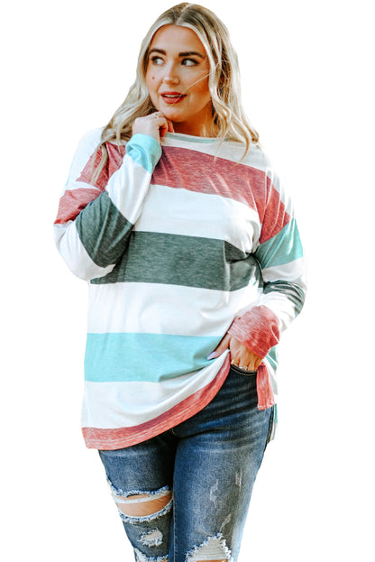 Grünes plus size colorblock pullover top