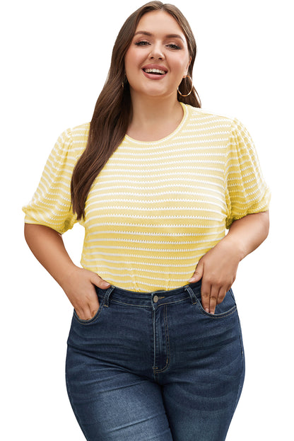 Gelb gestreift kurzer puffärmel plus size pullover