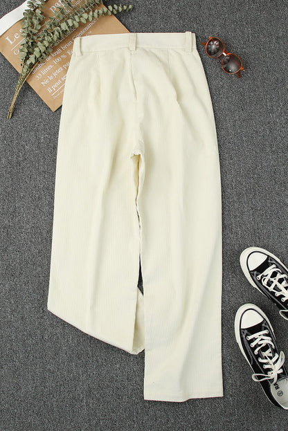 Beige kordhose mit hoher taille und geradem bein