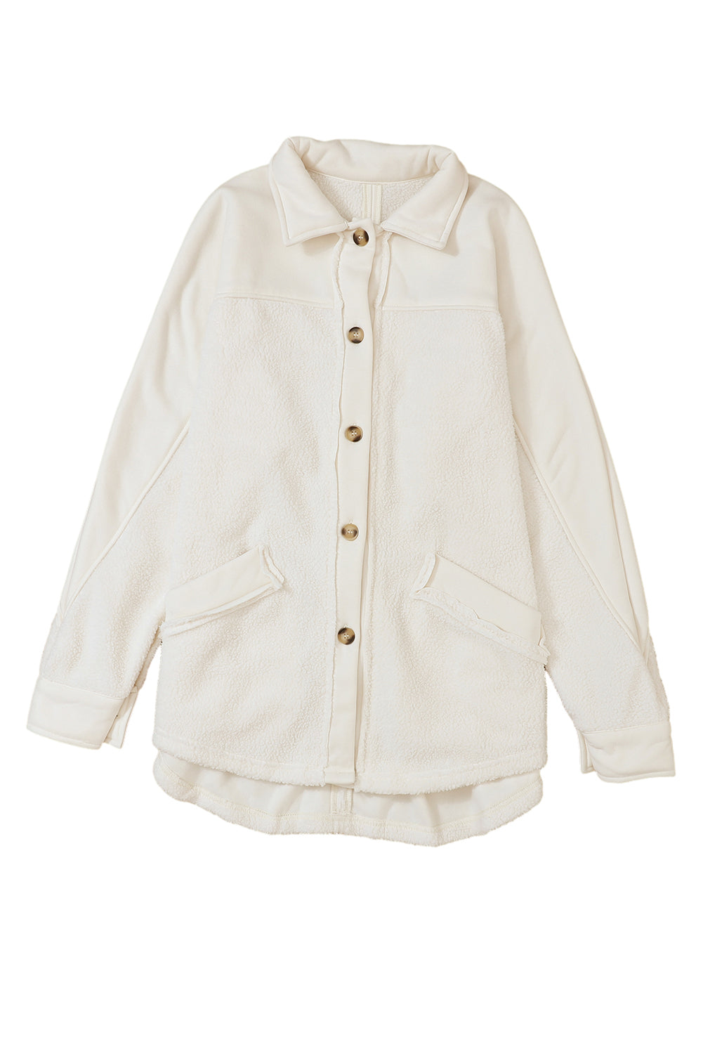 Beige knop Placket met naadzak ruw zoom jas