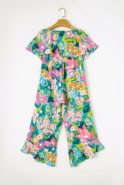 Groene mix tropische printservice verwezen jumpsuit