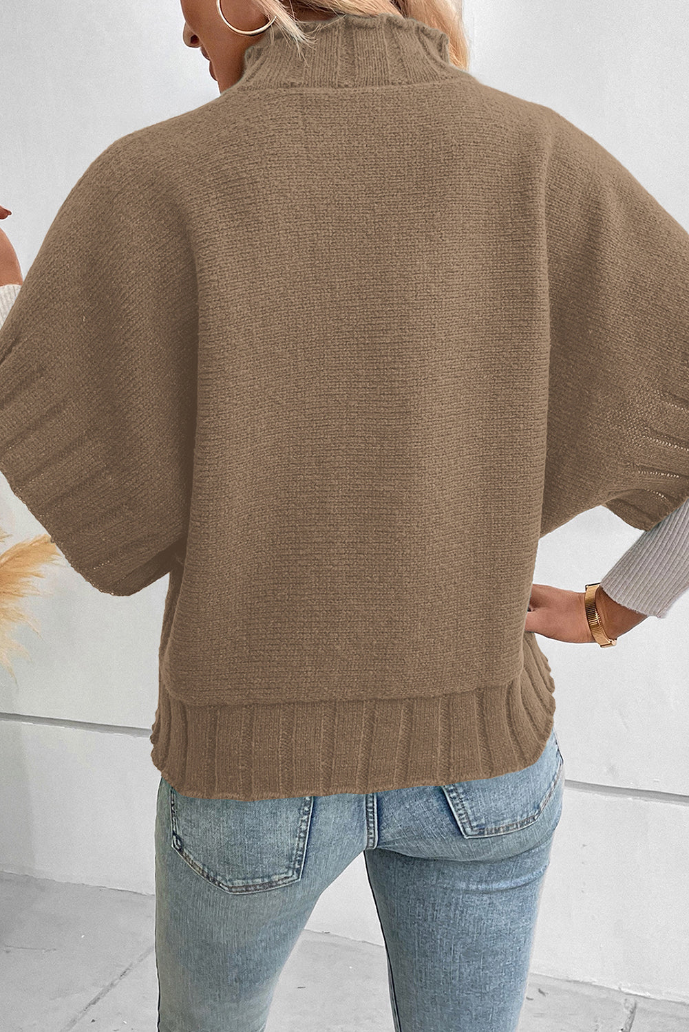 Desert palm mock neck batwing kurzarm-strickpullover