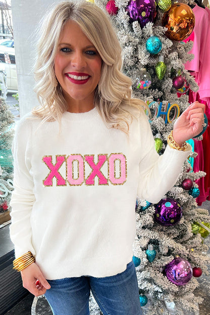 Witte xoxo glitter print cirkelvormige sectie casual pullover