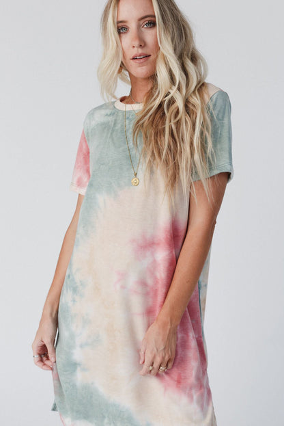 Multicolor tie dye tee-kleid mit übergroßem schlitz