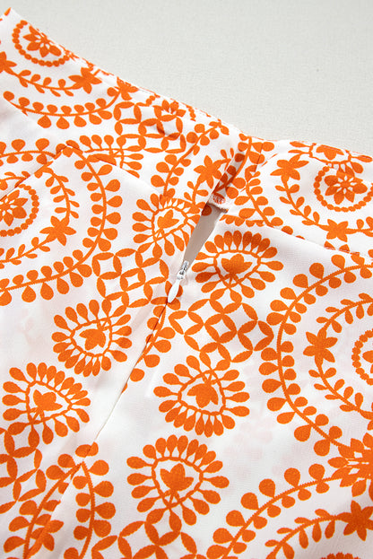 Orange boho retro blumen print weite hosenbeine