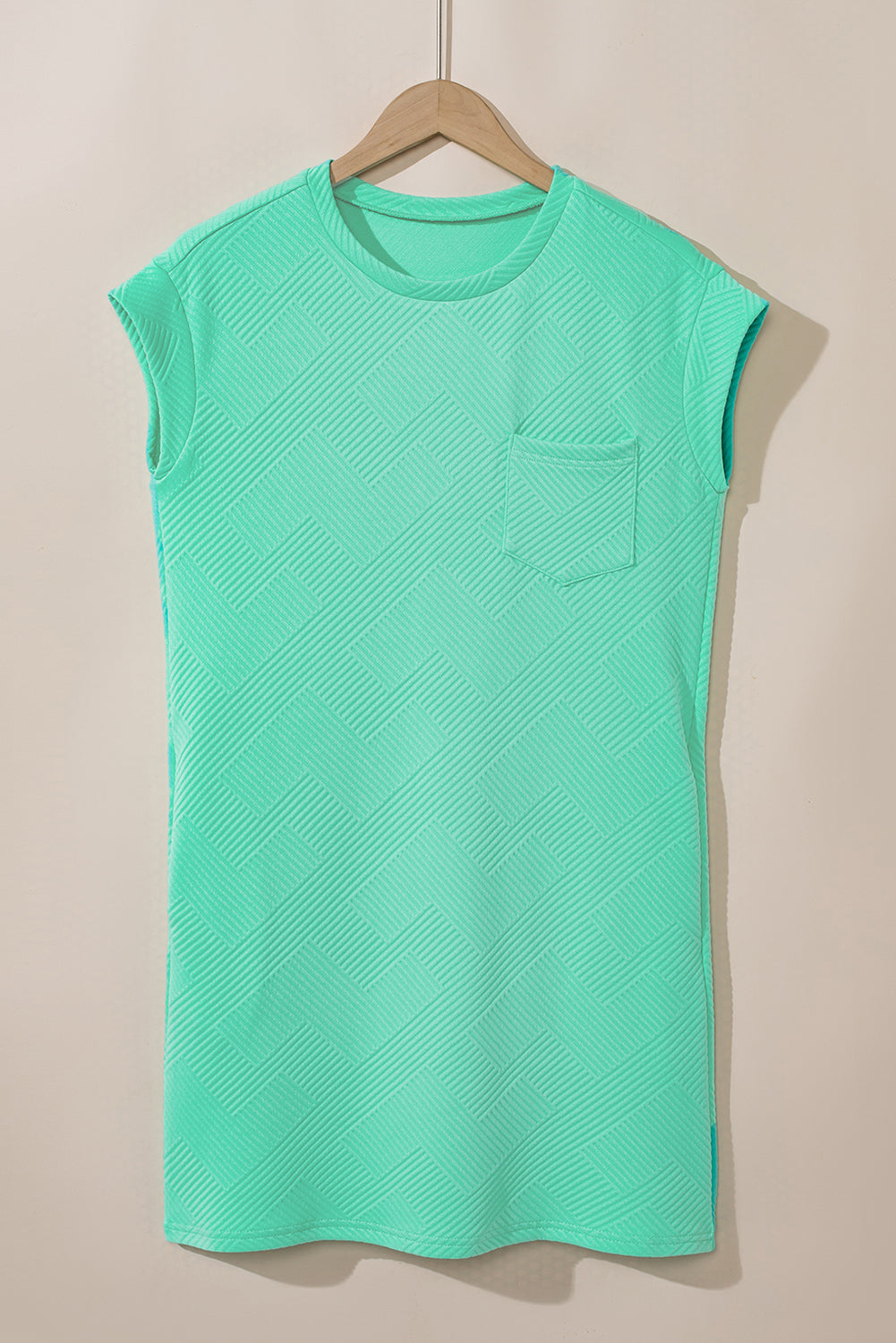 Mint groen gestructureerde t-shirtjurk met lange mouwen