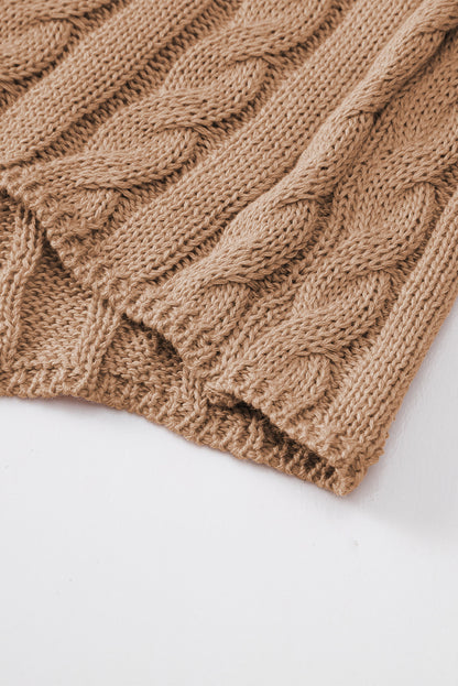 Light french beige rundhalsausschnitt kabelstrickpullover mit kurzen ärmeln