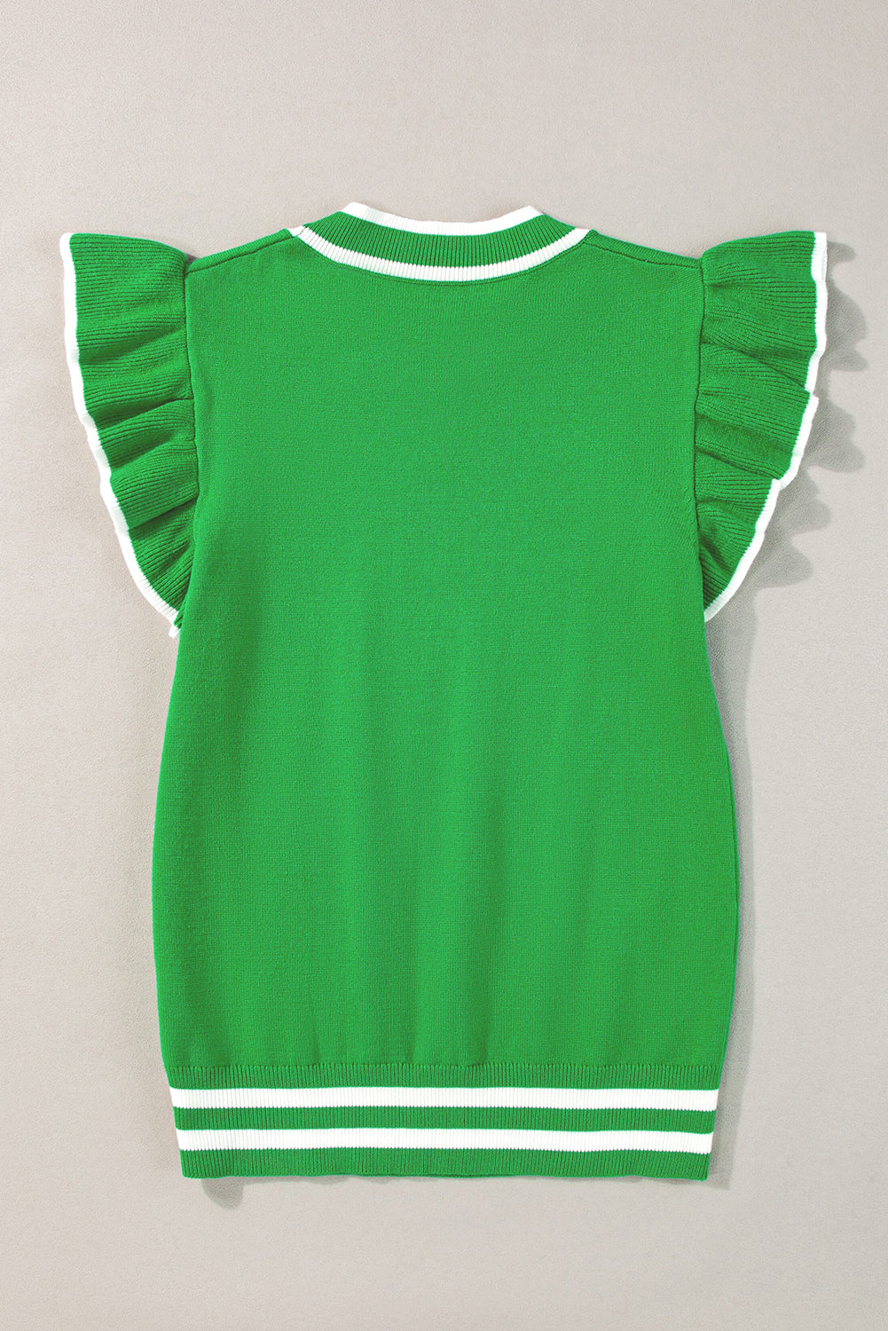 Bright Green Border Piping verzamelde mouwen Circulaire halslijn gebreide T -shirt