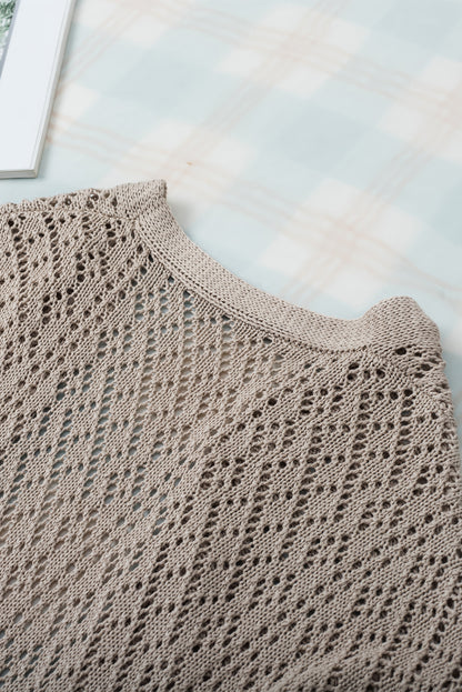 Rauchgrauer pointelle-strickcardigan mit offener vorderseite